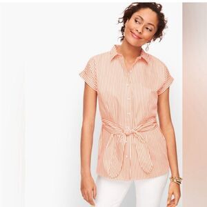 Talbots Button Down Top Women L Petite Orange Casual Cotton Resort Eco Friendly